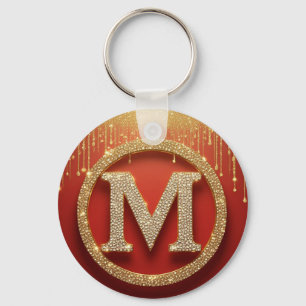 Initial Letter M Gold Glitter Monogram Key Ring