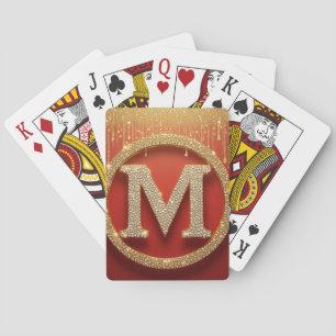 Initial Letter M Gold Glitter Monogram Playing Cards