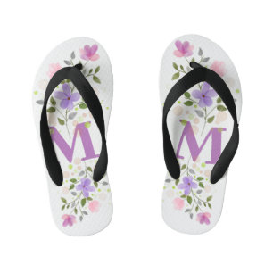 Initial Letter M Plus Floral Design Kid's Thongs