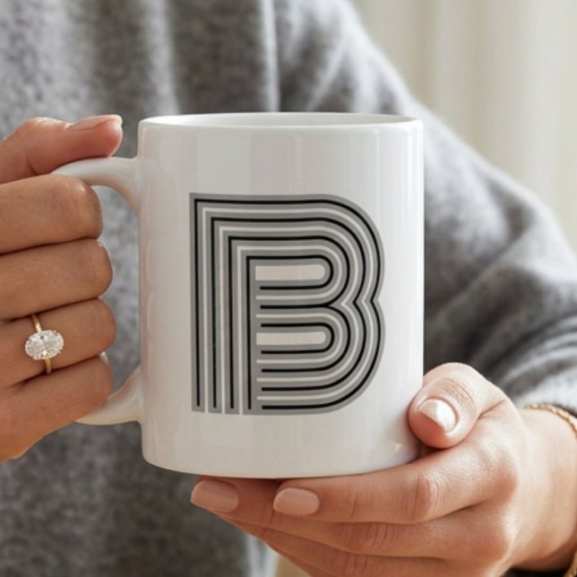 Initial Letter Monogram Black White Modern Stylish Coffee Mug (Creator Uploaded)