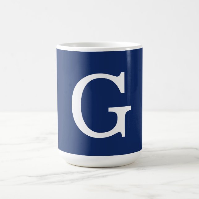 Initial Letter Monogram Blue White Plain Simple Coffee Mug (Center)