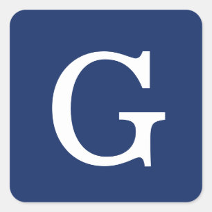 Initial Letter Monogram Blue White Plain Simple Square Sticker