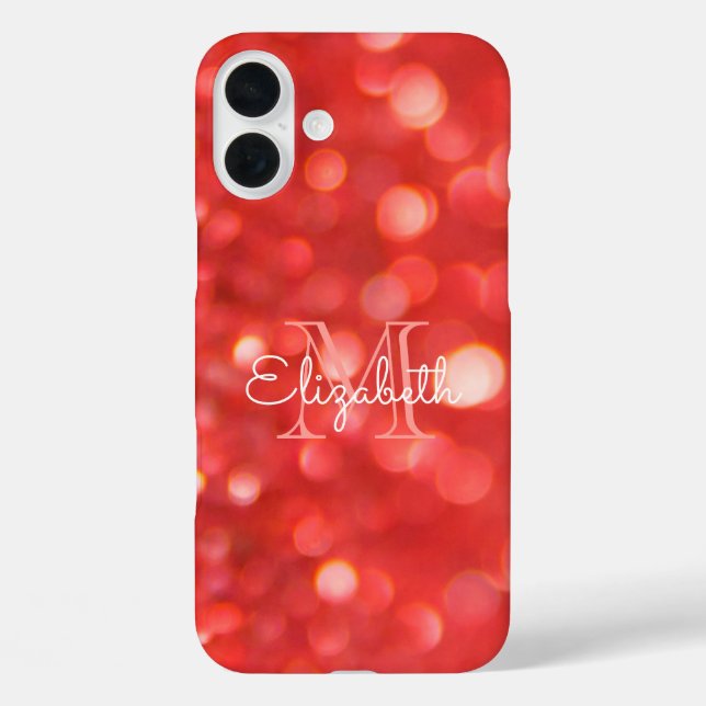 Initial Letter Monogram Coral Glitter Bokeh Case-Mate iPhone Case (Back)