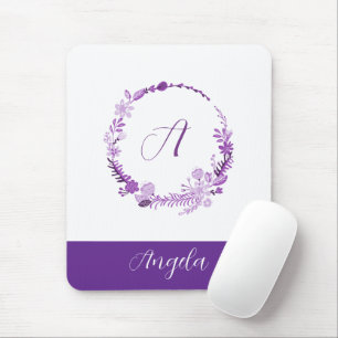 Initial Letter Monogram Elegant Chic Purple Floral Mouse Pad
