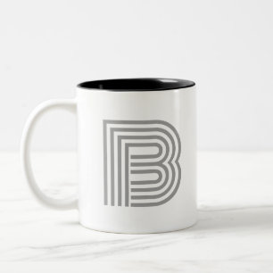 Initial Letter Monogram Gray White Modern Stylish Two-Tone Coffee Mug