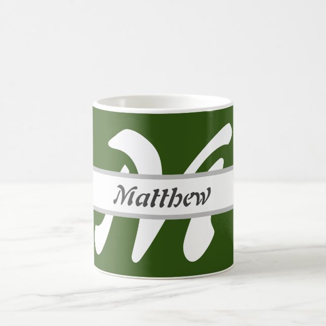 Initial Letter Monogram Green Personalised Name Coffee Mug (Center)