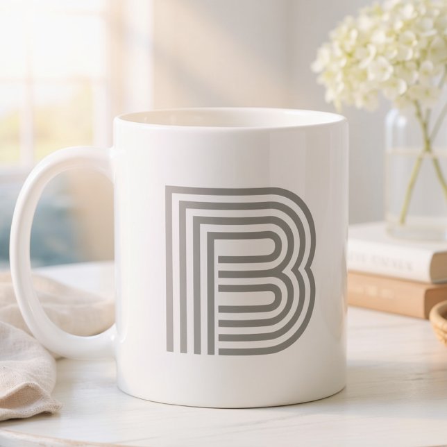 Initial Letter Monogram Grey White Modern Stylish Two-Tone Coffee Mug (Creator Uploaded)