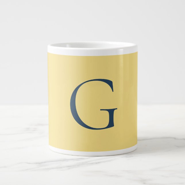 Initial Letter Monogram Jasmine Slate Grey Plain Large Coffee Mug (Front)
