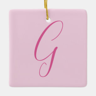 Initial Letter Monogram Light Pink Plain Chic Ceramic Ornament