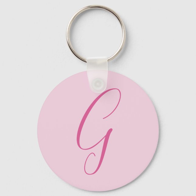Initial Letter Monogram Light Pink Plain Chic Key Ring (Front)