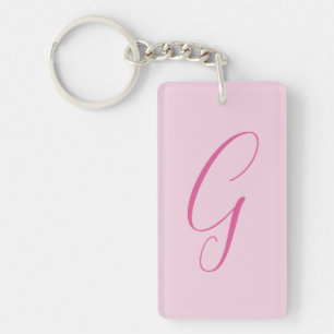 Initial Letter Monogram Light Pink Plain Chic Key Ring
