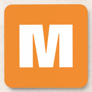 Initial Letter Monogram Modern Style Orange White Coaster