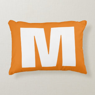 Initial Letter Monogram Modern Style Orange White Decorative Cushion