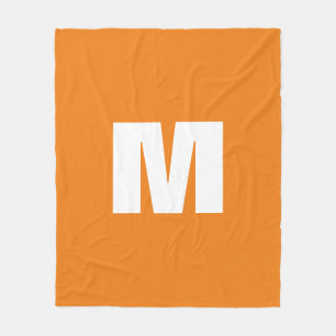 Initial Letter Monogram Modern Style Orange White Fleece Blanket