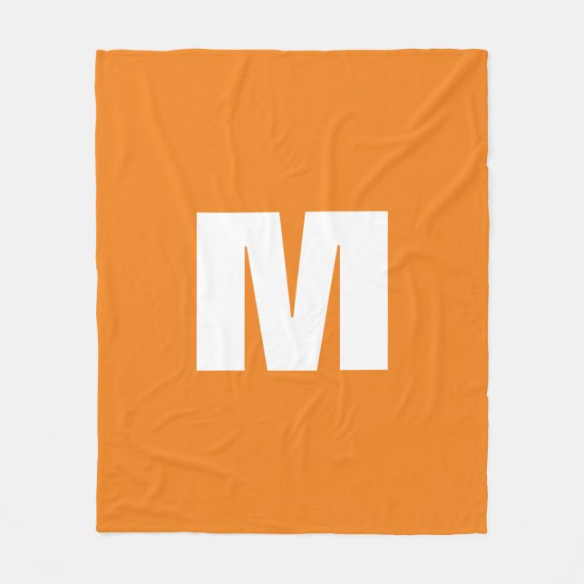 Initial Letter Monogram Modern Style Orange White Fleece Blanket (Front)