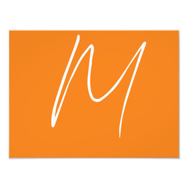 Initial Letter Monogram Modern Style Orange White Photo Print (Front)