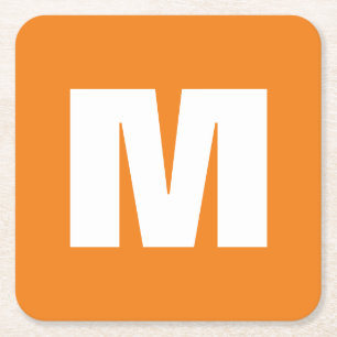 Initial Letter Monogram Modern Style Orange White Square Paper Coaster