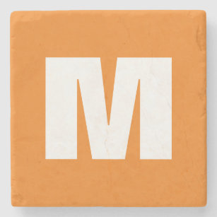 Initial Letter Monogram Modern Style Orange White Stone Coaster