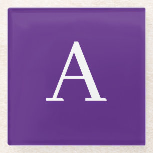 Initial Letter Monogram Modern Style Purple Glass Coaster