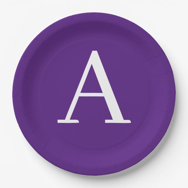 Initial Letter Monogram Modern Style Purple Paper Plate (Front)