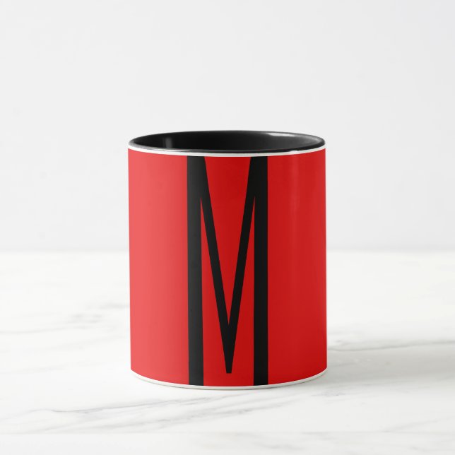 Initial Letter Monogram Modern Style Red Black Mug (Center)