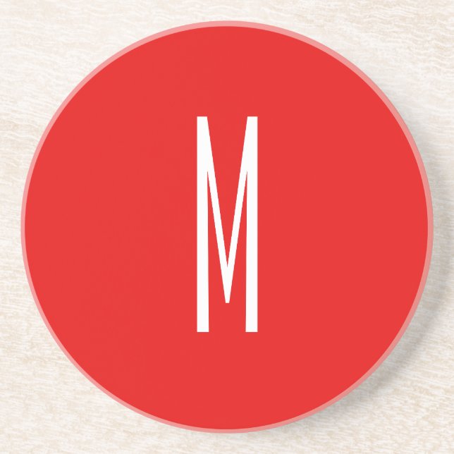 Initial Letter Monogram Modern Style Red White Coaster (Front)