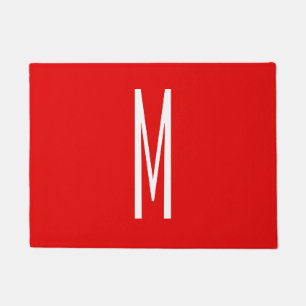 Initial Letter Monogram Modern Style Red White Doormat