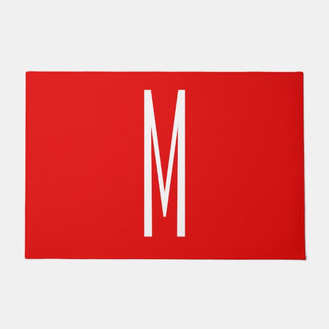 Initial Letter Monogram Modern Style Red White Doormat (Front)