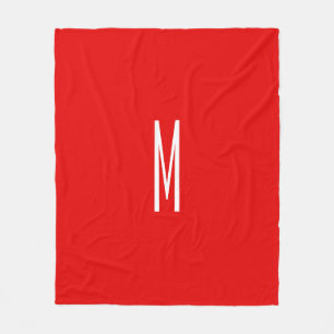 Initial Letter Monogram Modern Style Red White Fleece Blanket