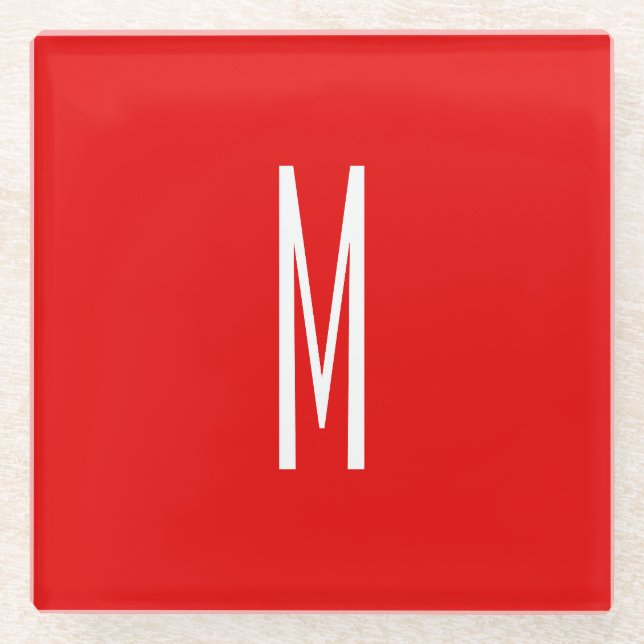 Initial Letter Monogram Modern Style Red White Glass Coaster (Front)