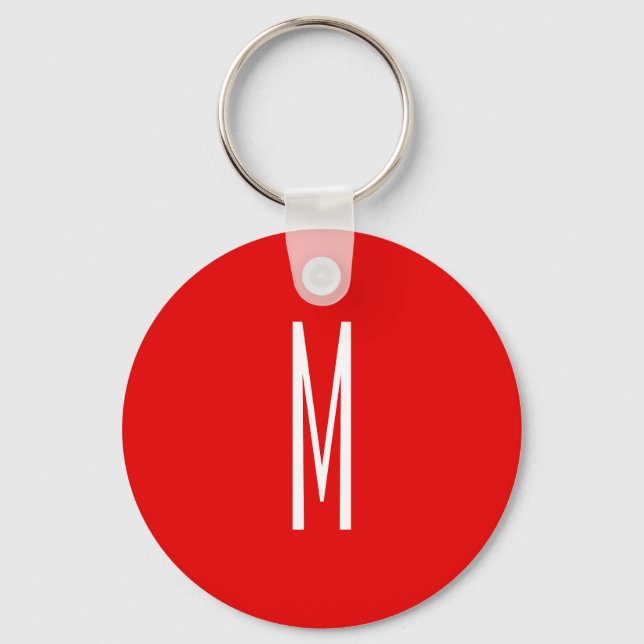 Initial Letter Monogram Modern Style Red White Key Ring (Front)