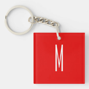Initial Letter Monogram Modern Style Red White Key Ring