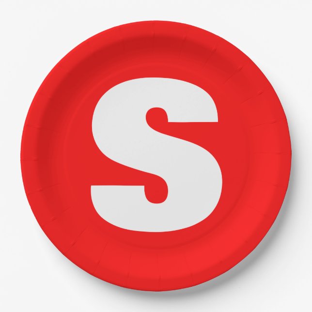 Initial Letter Monogram Modern Style Red White Paper Plate (Front)