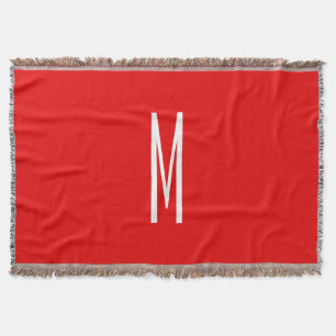 Initial Letter Monogram Modern Style Red White Throw Blanket