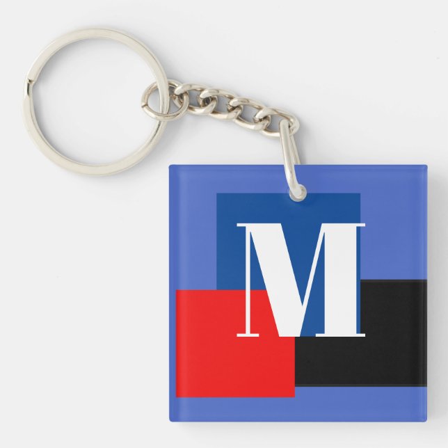 Initial Letter Monogram Modern Stylish Key Ring (Front)