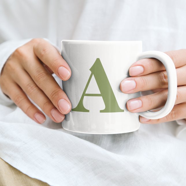 Initial Letter Monogram Modern Stylish Sage Green Coffee Mug (Creator Uploaded)