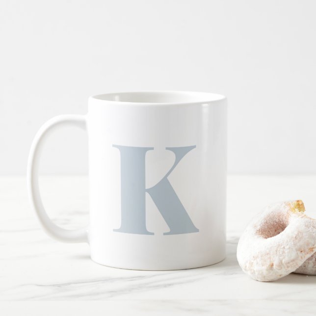 Initial Letter Monogram Modern Trendy Light Blue Coffee Mug (With Donut)