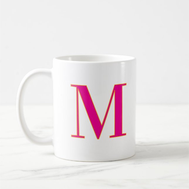 Initial Letter Monogram Modern Trendy Pink Coffee Mug (Left)