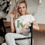 Initial Letter | Monogram Modern Trendy Sage Green T-Shirt<br><div class="desc">Simple,  stylish custom initial letter monogram women's t-shirt in modern minimalist typography in sage green. A perfect custom gift or fashion accessory with a personal touch!</div>