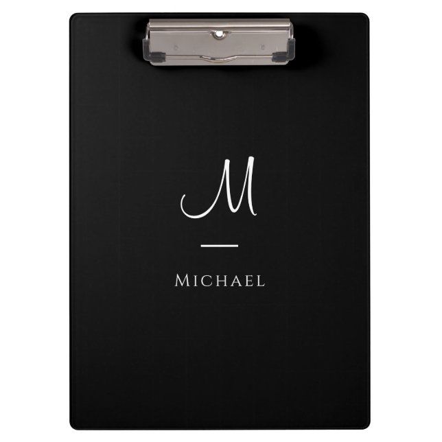 Initial Letter Monogram Name Black White Template Clipboard (Front)