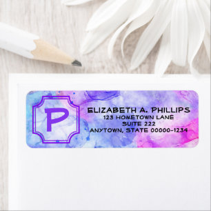Initial Letter Monogram Over Pastel Watercolor Return Address Label