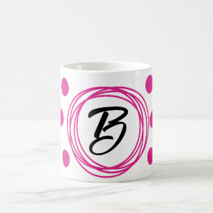 Initial Letter Monogram Pink Polka dots Coffee Mug