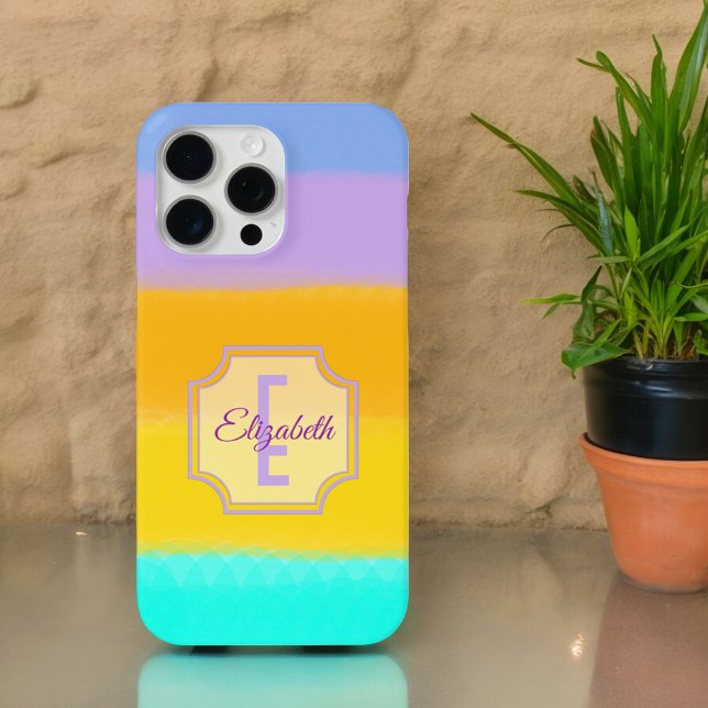 Initial Letter Monogram Rainbow Brushstrokes Case-Mate iPhone Case (iPhone case back with template monogram and name)