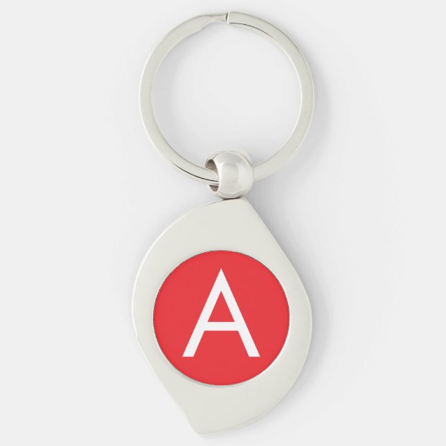 Initial Letter Monogram Red White Plain Modern Key Ring (Front)