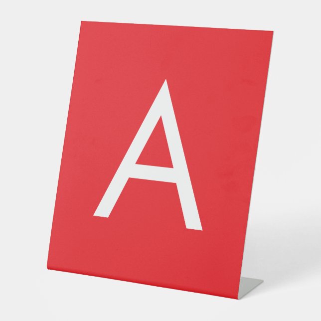 Initial Letter Monogram Red White Plain Modern Pedestal Sign (Front)