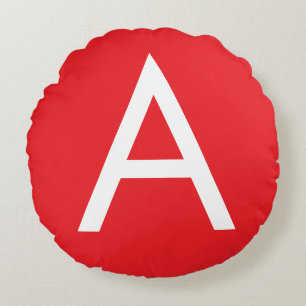 Initial Letter Monogram Red White Plain Modern Round Cushion