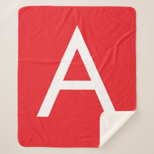 Initial Letter Monogram Red White Plain Modern Sherpa Blanket