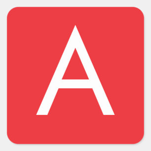 Initial Letter Monogram Red White Plain Modern Square Sticker