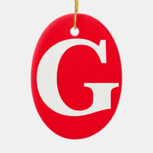 Initial Letter Monogram Red White Plain Simple Ceramic Ornament