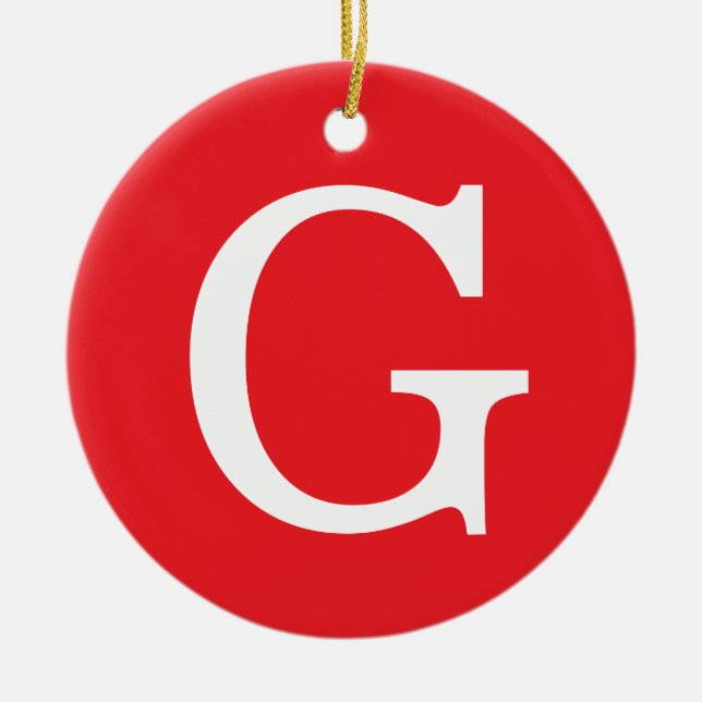 Initial Letter Monogram Red White Plain Simple Ceramic Ornament (Front)
